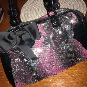Betsey Johnson black and purple sparkle purse